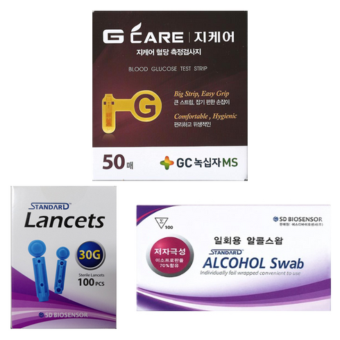 지케어 - <지케어 / G care> GC녹십자MS 지케어 혈당시험지 혈당측정검사지 50매+채혈침100개+알콜솜100매 SW, 1개”></a>
                </div>
<div class=