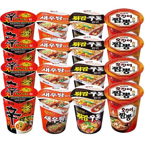 신라면소컵 - [소솜상점] 컵라면 소컵 16입 (신라면4+새우탕4+튀김우동4+오징어짬뽕4), 1세트