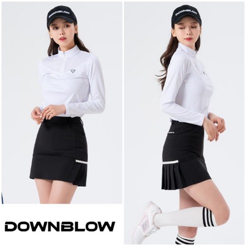 2023년 가성비 최고 국내골프브랜드 - 하이비비 국내생산 리얼 골프브랜드 에어로쿨 고기능 크레오라 여자 골프 주름 스커트 블랙 화이트