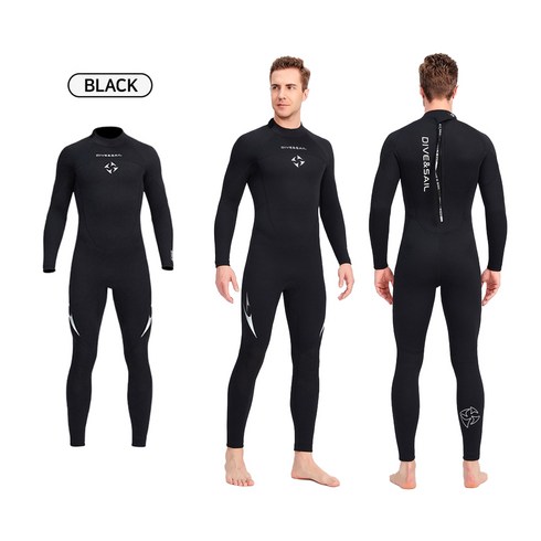 메르다이빙 - DIVE&SAIL 남성용 서핑수트 수영 프리다이빙 웻슈트 서핑복 잠수복, 블랙