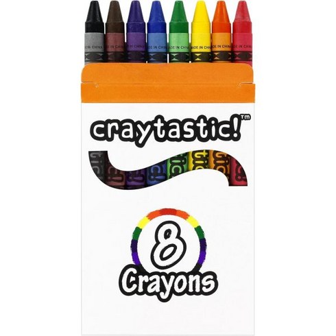 Craytastic 크레타스틱 대량 크레용 8가지 색상의 개별 박스 30개카운트 클래스 팩 풀 사이즈 프리미엄레드 옐로우 그린 블루 퍼플 브라운 블랙 안전 테스트를 거쳤으며 AST, 30