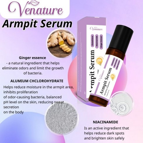 venommxtkl - Venature Armpit Serum 항균 겨드랑이용 탈취제 72시간 발한 방지, 1개, 10ml