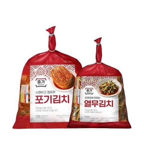 종가 종가집 중부식 포기김치 11kg  열무김치 900g - 종가 포기김치4kg+열무김치2.5kg 대용량 업소 라면 짜장면 삼겹살 찌개 볶음, 11세트