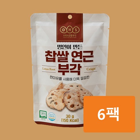 찹쌀연근부각 6팩 오희숙 명인이 만든 바삭한 맥주안주 튀각, 30g