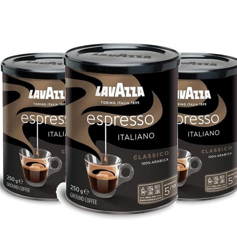 Lavazza Caf Molido Caff Espresso 100% Arbica Lata 라바자 클래식 이탤련 에스프레소우 그라운드 꽃 과일 100% 아라비카 미디엄 로스트 250, 3개, 3개, 250g
