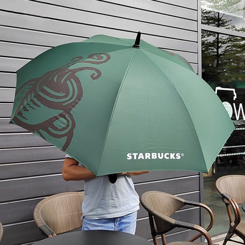레나틱 스타벅스 로고 골프 대형 자동 장우산, 1개, 스타벅스 로고 장우산