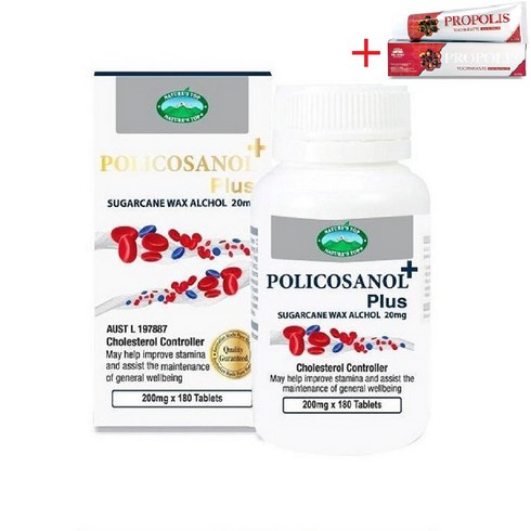 naturesfamilypolicosanol20mg - 호주 네이쳐스탑 폴리코사놀 20mg 180정/프로폴리스 치약 사은품, 1개, 180정