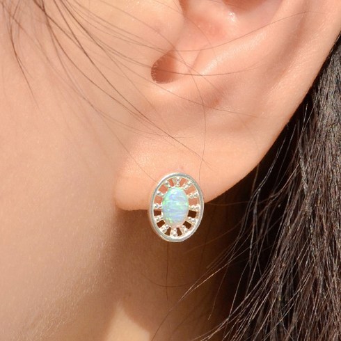 레블 오벌 오팔 버튼 실버 925 은 귀걸이 REZ014