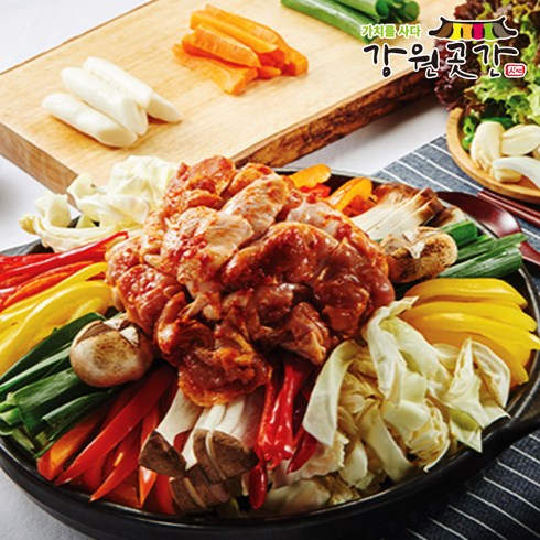 제일닭갈비 - 춘천참닭갈비 1kg 3-4인분 국내산 통닭다리살 숯불닭갈비, 1개, 순한맛 1KG 떡 야채 우동 세트