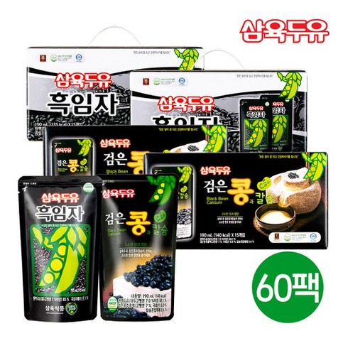 삼육 흑임자파우치 190ml x 30팩 + 검은콩과칼슘두유파우치 190ml x 30팩, 30개