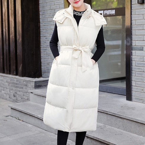 2023년 가성비 최고 롱패딩조끼 - 라페나 여성 벨트 롱 패딩 조끼