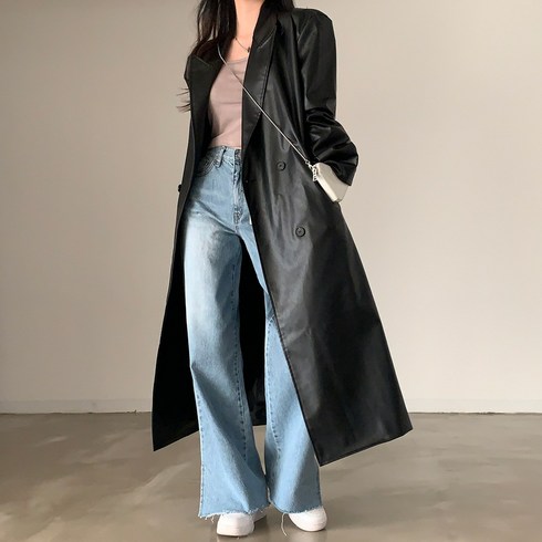 가죽 트렌치 코트 블랙 봄 가을 간절기 롱코트 leather jacket