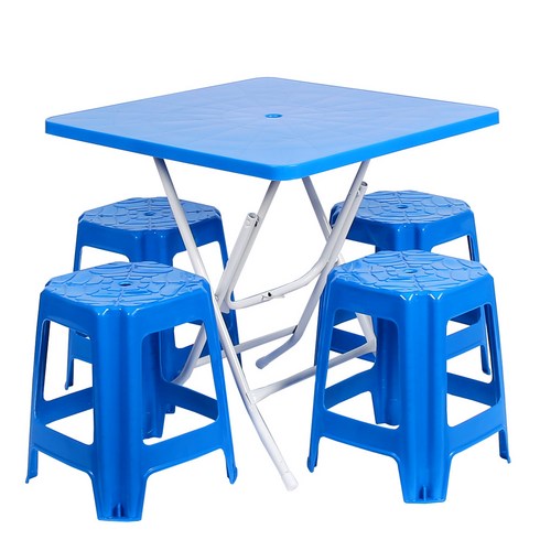 지오리빙 포장마차 테이블 의자 세트, 사각+사각(블루)