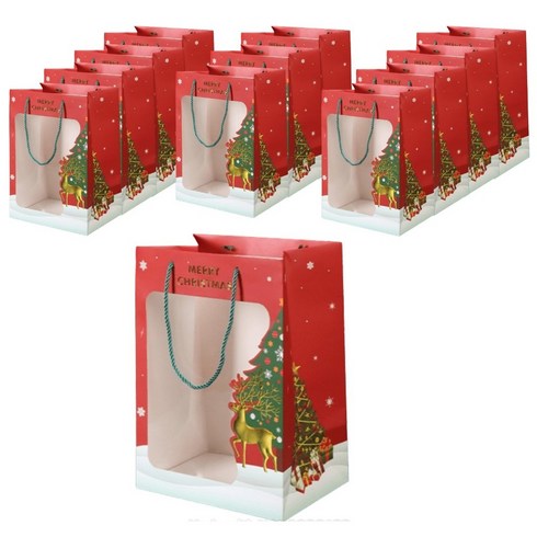 2023년 가성비 최고 송년회선물 - 꽃is리아 크리스마스 창문형 투명창 쇼핑백, 12p, 레드