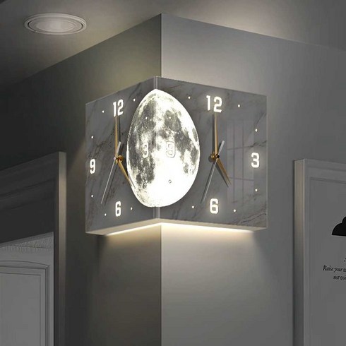 모서리 시계 코너 벽시계 거실 주방 인테리어 양면, F(블랙 포인터)10인치