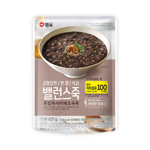 샘표 밸런스 흑임자 서리태 오곡죽, 420g, 32개