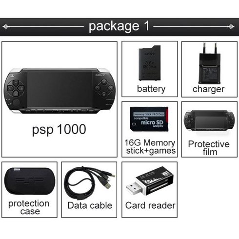 psp - 전문 리퍼브 레트로 비디오 게임 콘솔 플레이스테이션용 휴대용 1000 PSP1000 블랙 게임 콘솔 16GB 32GB 64, 05 1, 한개옵션1