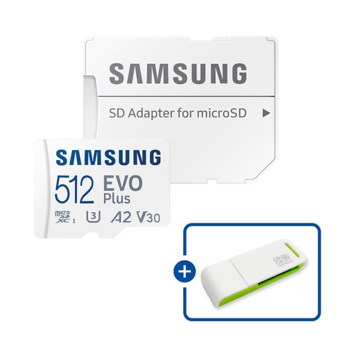 sd카드512 - 삼성전자 마이크로SD카드 EVO PLUS MB-MC512SA/KR + 이엘 연두 카드 리더기 USB2.0 2in1