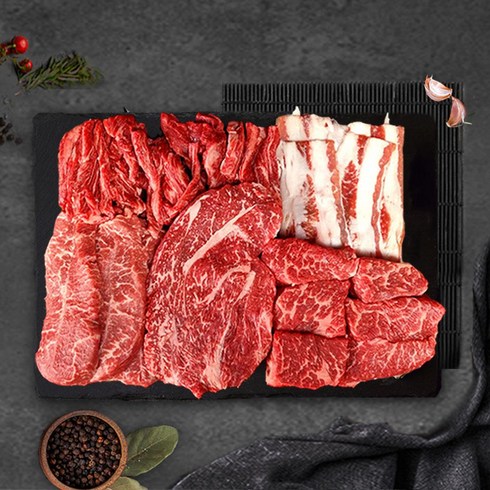 소고기모듬 - 배터지는 구이용 소고기 모둠 1kg, 등심세트(우삼겹 부채 살치 갈비 등심) 1kg, 1개