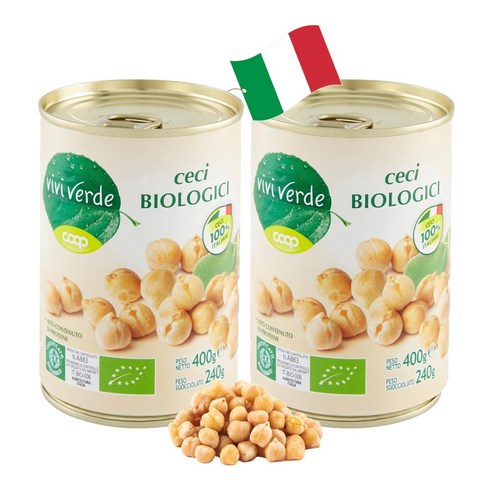 COOP 비비베르데 이탈리아 유기농 병아리콩(칙피) 400g 무첨가물 Non GMO, 2개