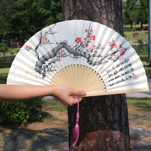 [자체제작] 백의민족공방 국산 전주 합죽선 부채 (대), 부채그림 - 포도