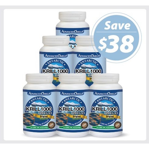 Advanced Krill Omega3 1000mg 60 Softgels - 6 PACK 어드벤스드 크릴오일 1000밀리 60정 6병 크릴오일 100% 캐나다에서 직배송, 60개