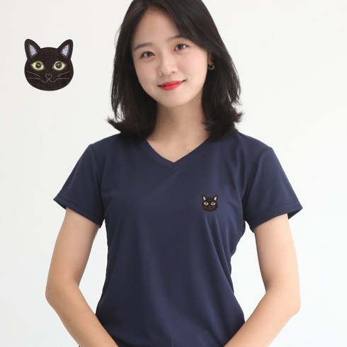 2023년 가성비 최고 네파반팔티 - 멋지군 코오롱 쿨론 기능성 브이넥 여성 고양이 자수 반팔 티셔츠