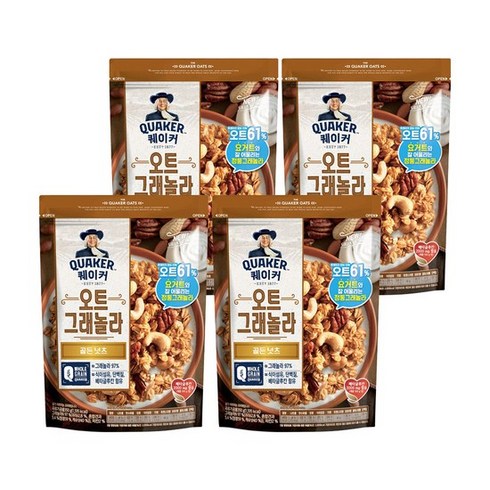 롯데제과 퀘이커 오트 그래놀라 시리얼 골든넛츠, 350g, 4개