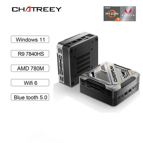 Chatreey AN3 미니 PC 다채로운 조명 게임 데스크탑 컴퓨터 WiFi 6 BT 50 R7 7840HS 780M, 6.7840HS DDR5  16G RAM 512GB S