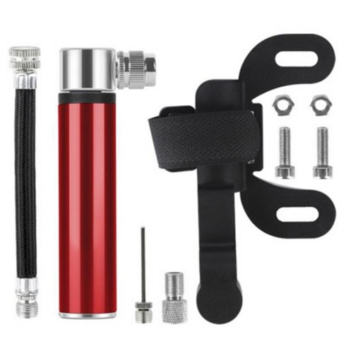 소형 자전거 타이어 펌프 세트 Presta & Schrader 휴대용 MTB 120PSI 텔레스코픽 배럴, 빨간색, 1개