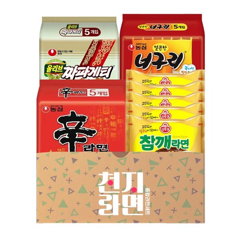 볶음너구리단종 - [참깨] 천지라면 인기봉지라면 4종 20개입 (짜파게티5 참깨라면5 너구리5 신라면5) 1세트