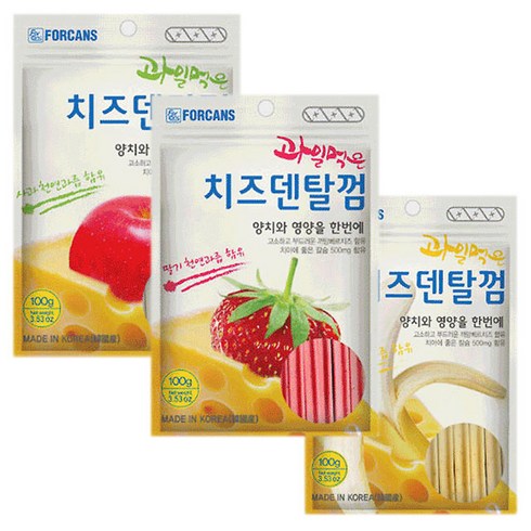 포켄스 강아지 과일먹은 치즈덴탈껌 100g x 3종, 사과, 딸기, 바나나, 1세트