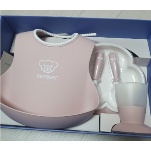 베이비뵨 아기 턱받이 디너 식기 세트, 파우더 옐로우, 1세트