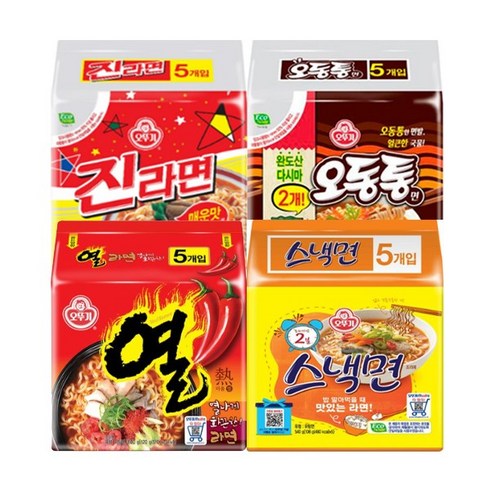 오뚜기 실쏙팩 오진열스 오동통면 5p + 진라면 매운맛 5p + 열라면 5p + 스낵면 5p 세트, 1세트