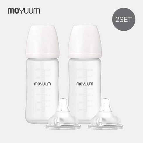 모윰유리젖병240 - [모윰] 안심코팅 노꼭지 유리젖병 240ml 2팩 + 젖꼭지(2p), 젖꼭지 단계:2단계