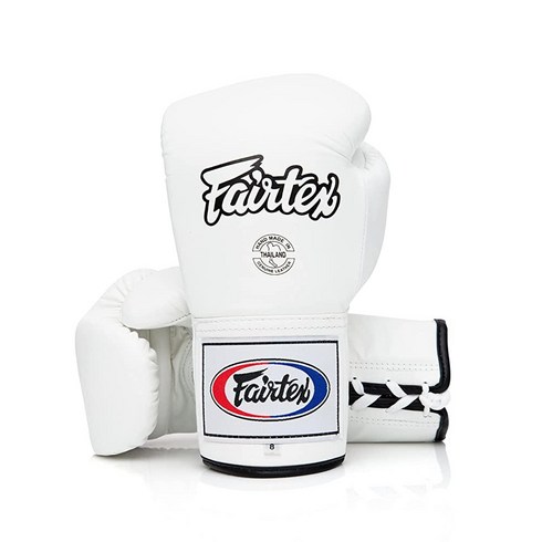 Fairtex 프로 가죽 레이스 대회용 장갑 - 무에타이 및 복싱용 잠금 엄지 손가락 (레드 414ml(14온스)), White