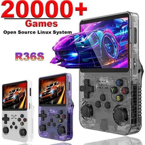 R36S 휴대용 게임 콘솔 오픈 소스 내장 20000 + 레트로 게임 3.5 인치 IPS 스크린 리눅스 시스템 휴대용 포켓 비디오 플레이어, 없음, 2.White 64G