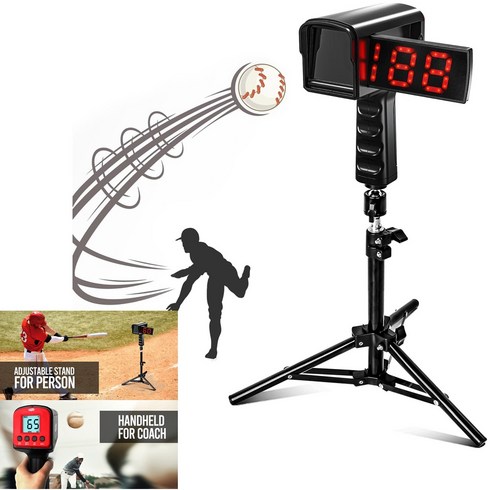 PLAYAPUT Baseball Radar Gun/야구 레이더 건/스피드 센서/LED LCD 대형 디스플레이/핸즈프리 삼각대포함, 1개