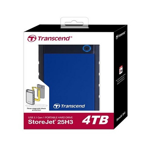 트랜센드 충격방지용 외장HDD Transcend StoreJet SJ25H3B (4TB/블루) (USB3.1) 파인인포, 본상품선택, 1