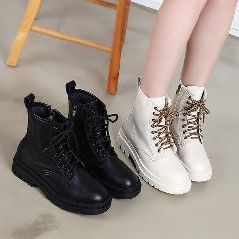 런슈즈 빅사이즈 천연가죽 레이스업 캐주얼 여성 워커화 앵클 부츠