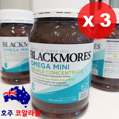호주코알라몰 블랙모어스 2배함량 더블 오메가3 알티지 rtg 미니400캡슐, 3개