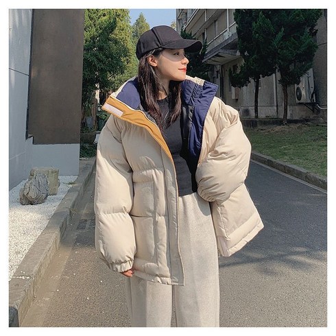 ANYOU 여성 겨울 루즈핏 패딩점퍼 심플 따뜻한 오리털 패딩