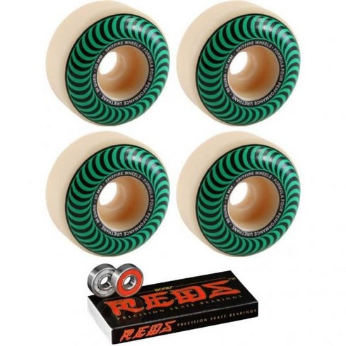 스핏파이어 휠 52mm 포뮬러 4 클래식 소용돌이 그린 스케이트보드 99a 뼈 베어링 8mm 레즈 정밀 스케이트 정격 8 팩 2개 품목 번들