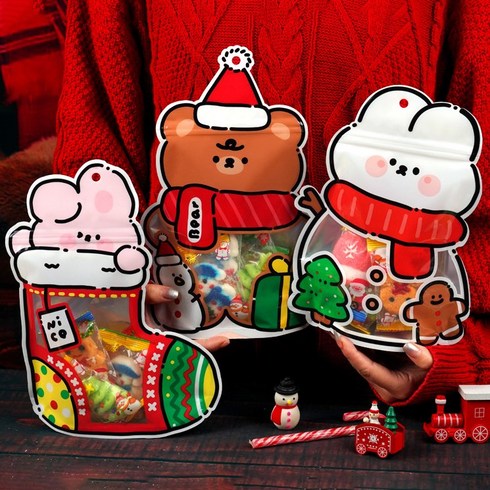 2023년 가성비 최고 크리스마스판촉물 - 모모샵 크리스마스 겨울 선물 포장 지퍼백, 혼합, 30매