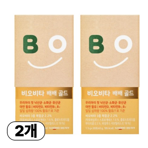 비오비타 배배 골드 1.5g x 30포 우리아이유산균 성장기 필수 영양 100% 낙산균 소화균 아연함유 비타민D 비타민B1 B2 콜로스트리다움 베베골드 배배골드 베배골드, 2개