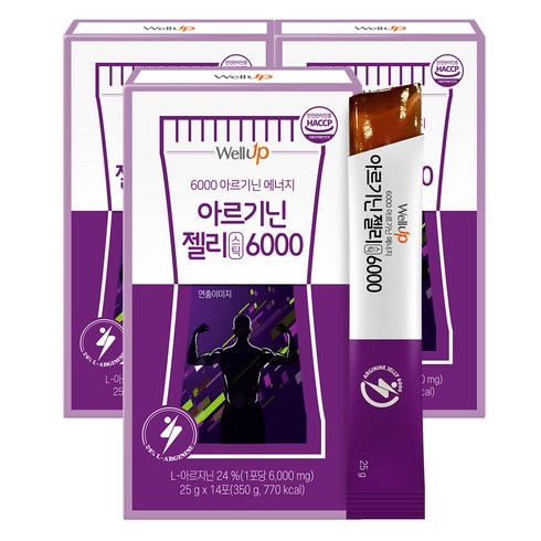 아르기닌젤리 - 로엘 웰업 타우린 아르기닌6000 젤리스틱 파인애플맛, 350g, 3개