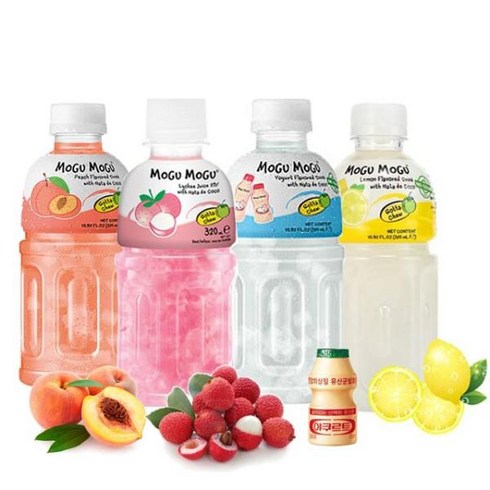 모구모구 4종 / 리치맛 복숭아맛 요거트맛 레몬맛 / 320ml x 24개 / 혼합 가능 / 과즙음료