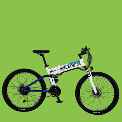 AKEZ 27.5인치 접이식 산악 전기자전거 EMTB, 화이트 블루