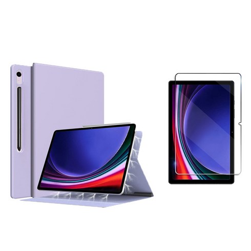 갤럭시탭S9 S9+ S9 울트라 S9 FE 플러스 S펜수납 폴리오 마그네틱 슬림 케이스 커버 강화유리필름 케이스나라, 라벤더