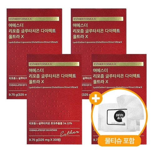 여에스더 리포좀 글루타치온 다이렉트 울트라x 325mg 에스더포뮬러 설빈 물티슈 포함 세트, 설빈 물티슈 1팩, 4개, 30매